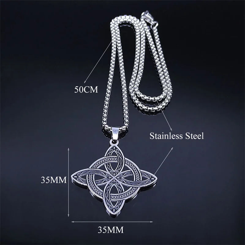 Witchcraft Celtic Witch Knot Pendant Necklace for Women Men Stainless Steel Slavic Protection Amulet Jewelry nudo de