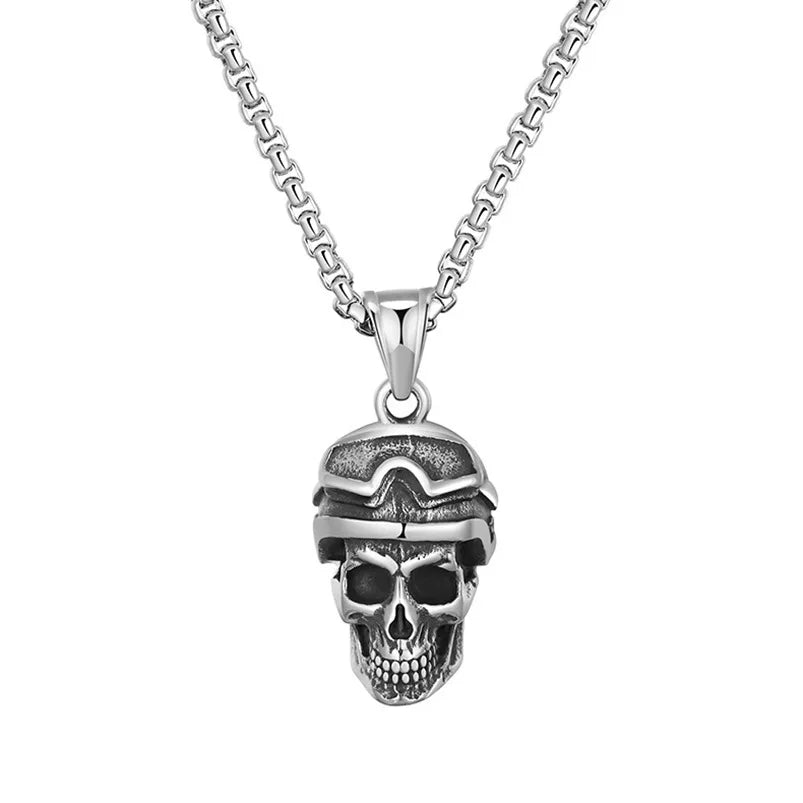 Fashion Retro Punk Skull Men's Pendant Necklace Vintage Hip Hop Titanium Steel Stainless Steel Necklace Gifts Wholesale