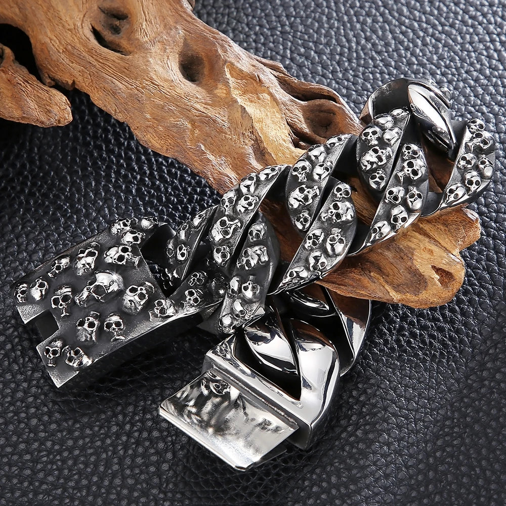 Punk Rock Man Bracelet Stainless Steel Wide Skull Head Link Chain Bracelets for Men Gothic Men's Bikers' Jewelry