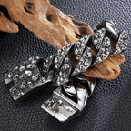 Punk Rock Man Bracelet Stainless Steel Wide Skull Head Link Chain Bracelets for Men Gothic Men's Bikers' Jewelry
