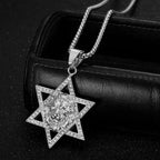 Religious Hexagram Star of David Lion's Head Zirconia Pendant Gold Color Stainless Steel Necklace for Woman Man Jewish Jewelry