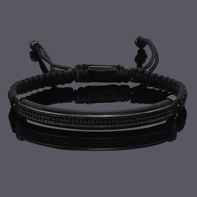 Luxury Punk CZ Bar Braided Man Bracelets For Women Handmade Jewelry Gift