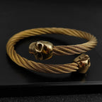 New Fashion Bracelet for Men Double Skull Bangles Open Cuff Bracelets Stainless Steel Braided Wrap Bangle Jewelry Pulsera