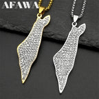 Iced Israel Map Pendant Necklace — Gold-Tone