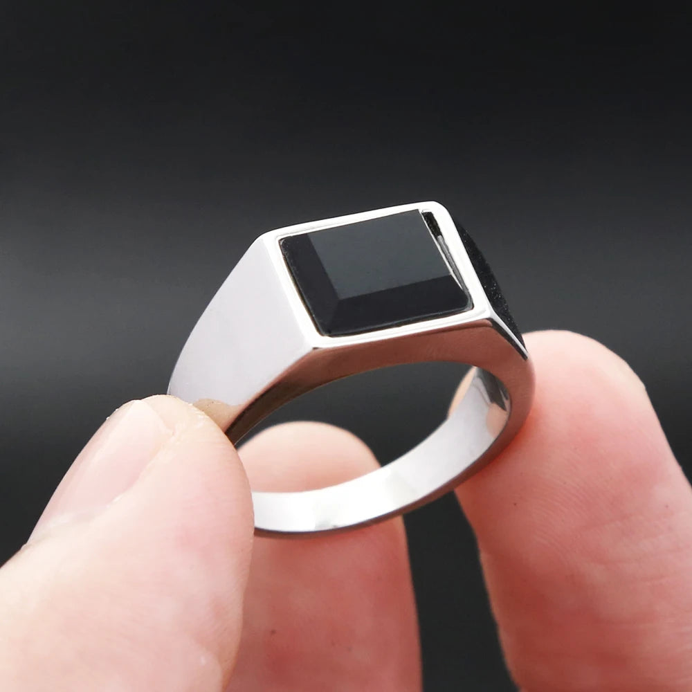 Square Stamp Ring Black — Stainless Steel
