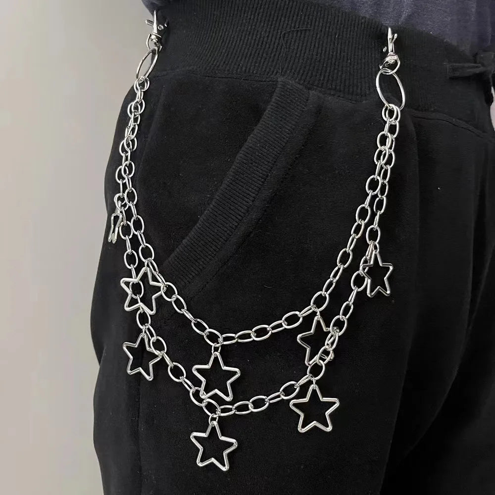 Punk Metal Cross Rivet Layered Chain Keychains for Men Women Waist Key Chain Wallet Jeans Hip-hop Pants Belt Jewelry