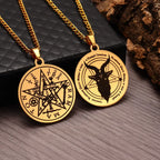 Satan Goat Head Round Stainless Steel Pendant Necklace Vintage Personality Men Pendant Neck Chian Jewelry Fashion Accessories