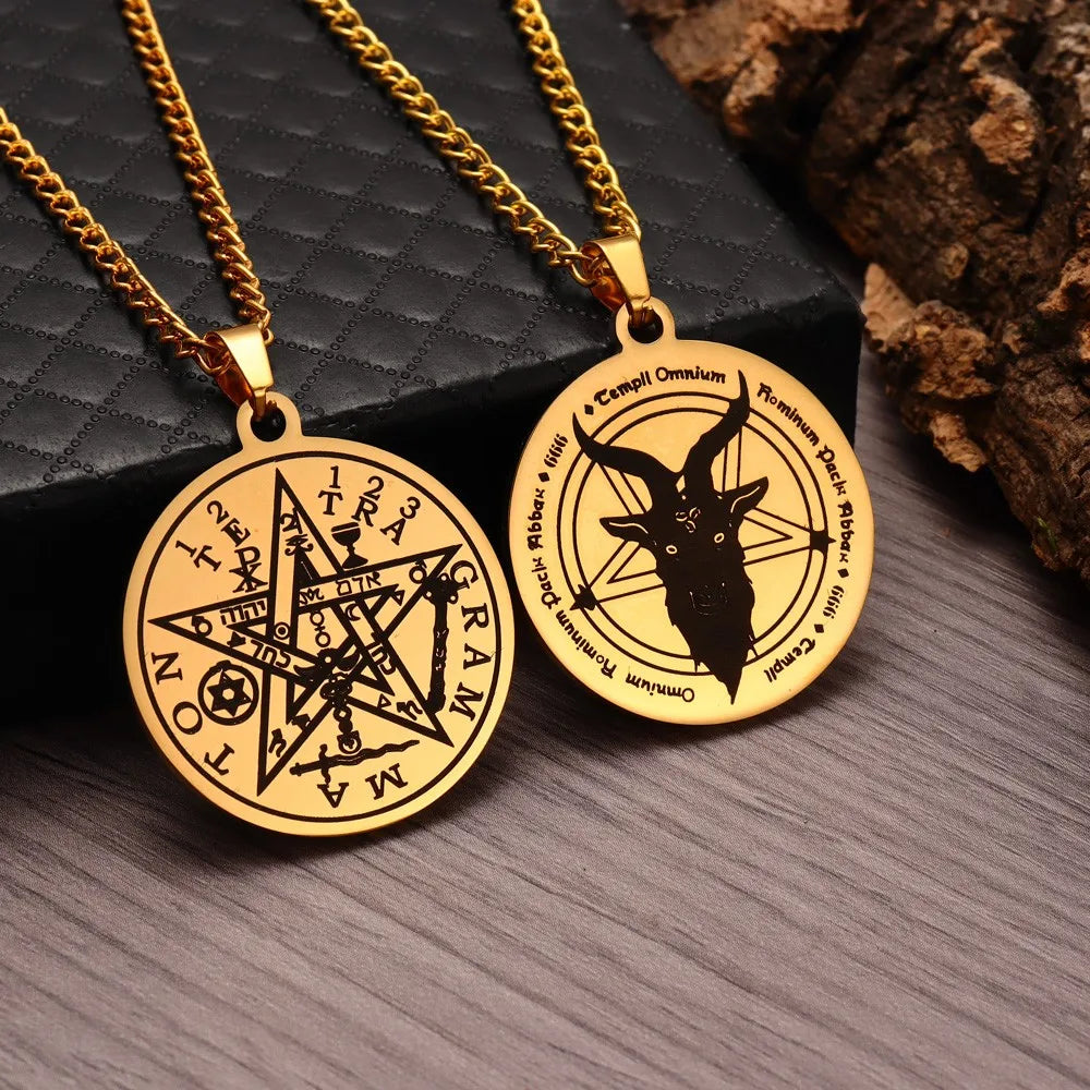 Satan Goat Head Round Stainless Steel Pendant Necklace Vintage Personality Men Pendant Neck Chian Jewelry Fashion Accessories