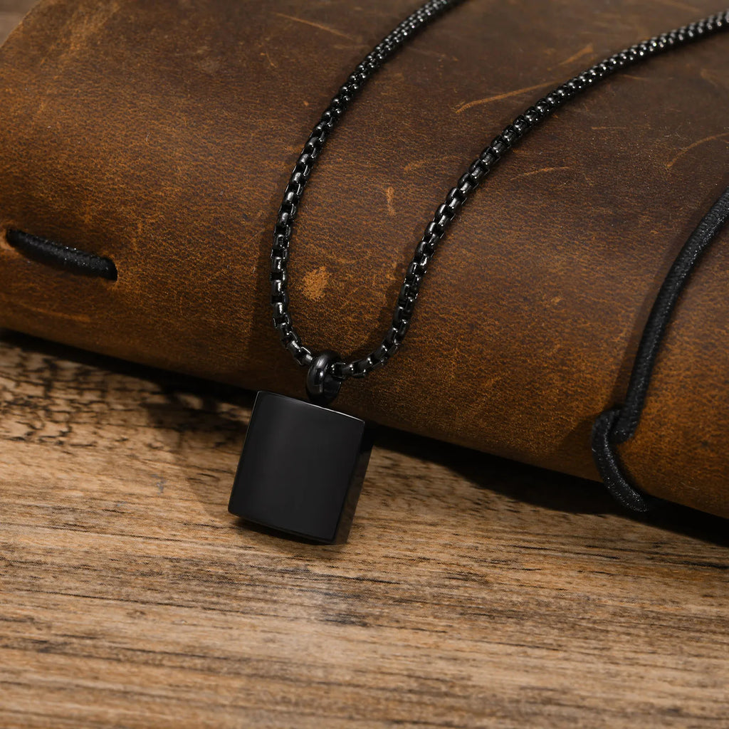 Box Chain Urn Pendant Necklace — Stainless Steel