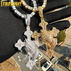 Iced Out Praying Hands Cross Necklace — Silver