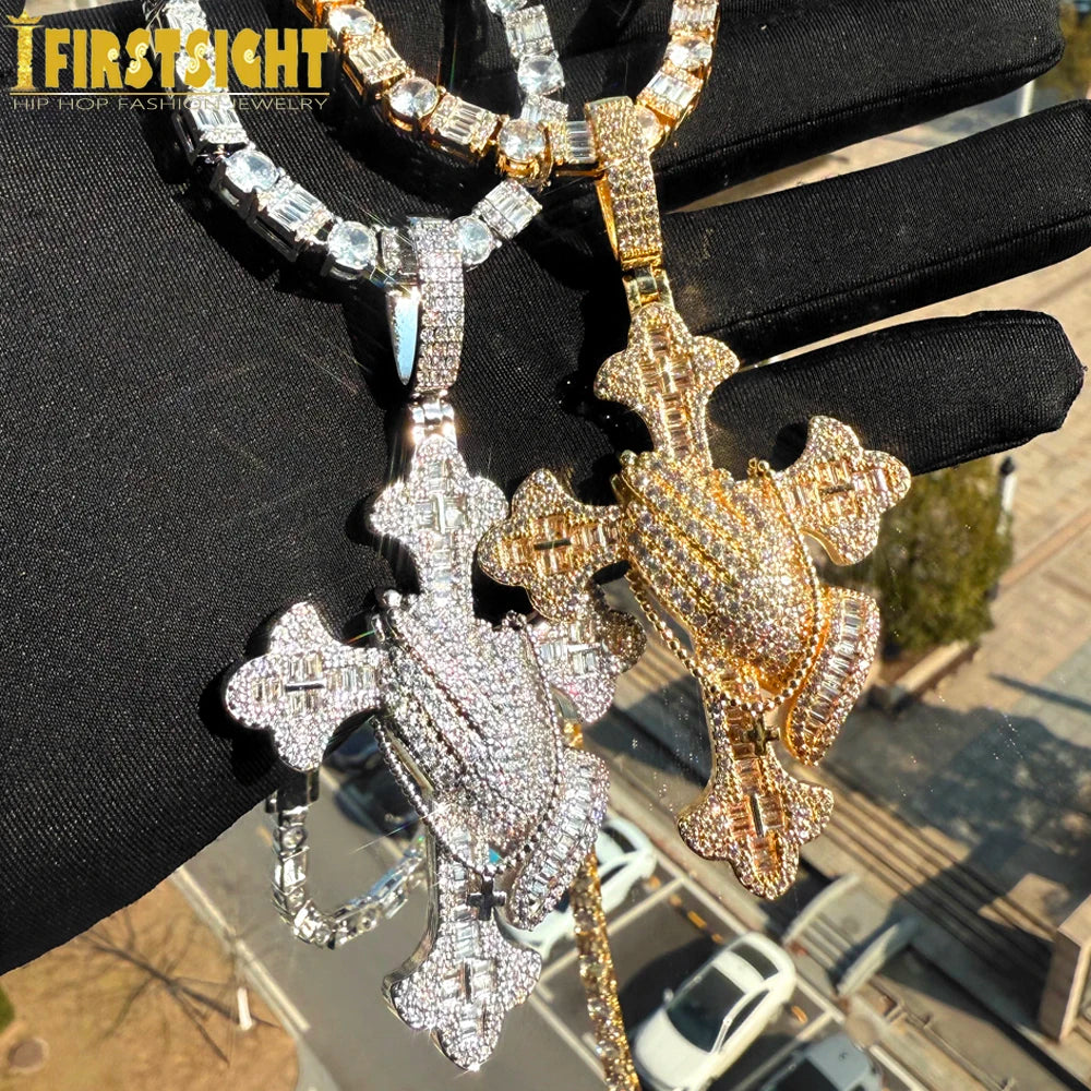 Iced Out Praying Hands Cross Necklace — Silver