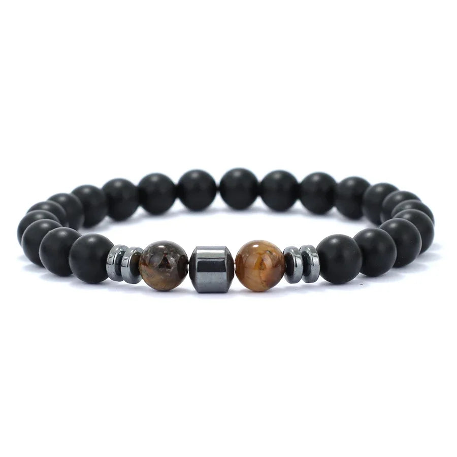 Premium Natural Volcanic Stone Beaded Bracelet Handmade Tiger Eyes Howlite Onyx Beads Braclet Meditation Healing Leisure Joias