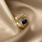 Hug Hands Open Adjustable Ring — Gold-Tone, Clear Stones