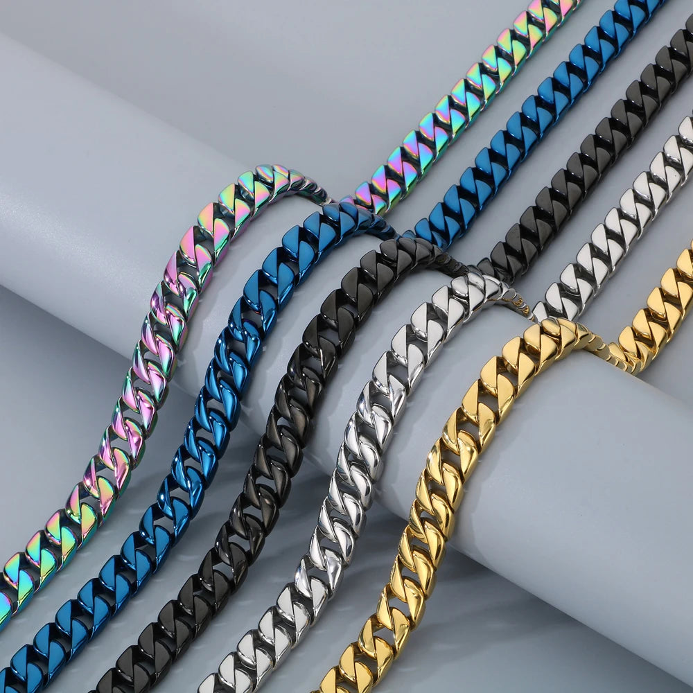 50/60CM Long 12MM Wide Cuban Link Chain Necklaces for Man Solid Stainless Steel On Neck Chains Party Male Jewelry Gifts