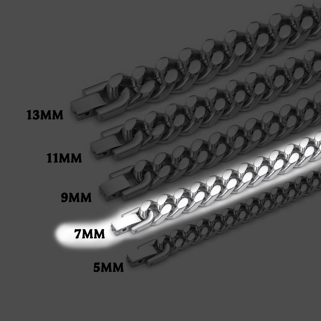 ULJ Hip-Hop Jewelry Men and Women Stainless Steel Miami Cuban Link Street Rapper Necklace Waterproof Chain