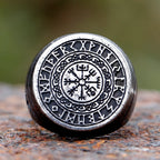Viking Compass & Crow Rune Ring — Odin, Stainless Steel