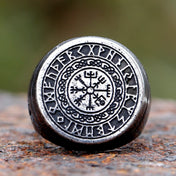 Viking Compass & Crow Rune Ring — Odin, Stainless Steel