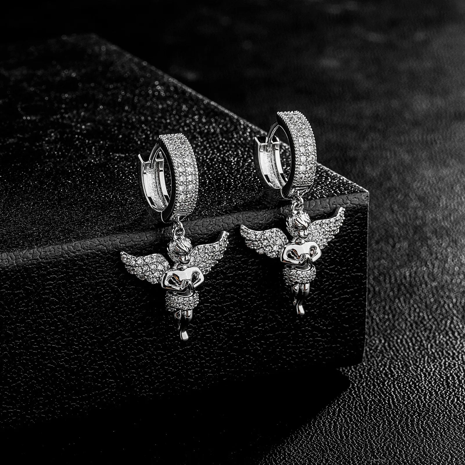 Iced Out Angel Wing Dangle Earrings CZ
