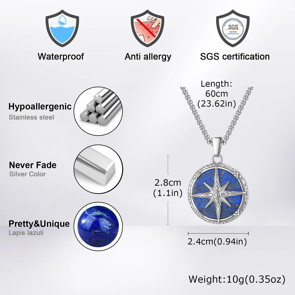 Eight-Pointed Star Stone Round Pendant Necklace