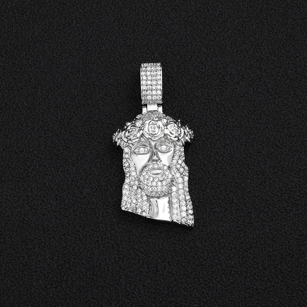 Two-Tone Iced Out Jesus Face Pendant Necklace
