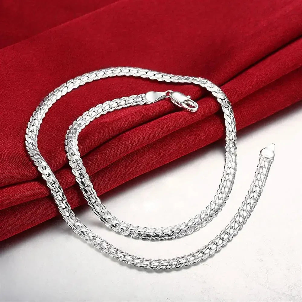 KCRLP luxury 925 Sterling Silver Necklace classic 6MM Sideways Chain For Women Men Fashion Party Wedding Jewelry gifts