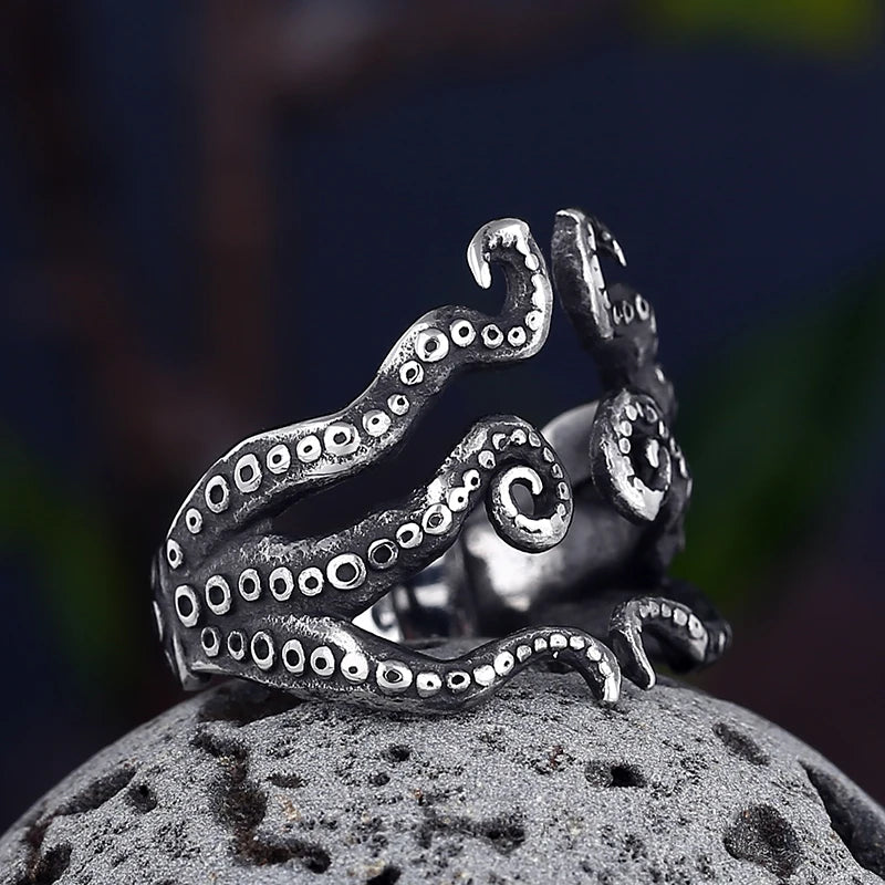 Dropshipping Christmas Charm Halloween Octopus Punk Stainless Steel Seaman Rings Men Anel Puck Jewelry Gift for Sailor