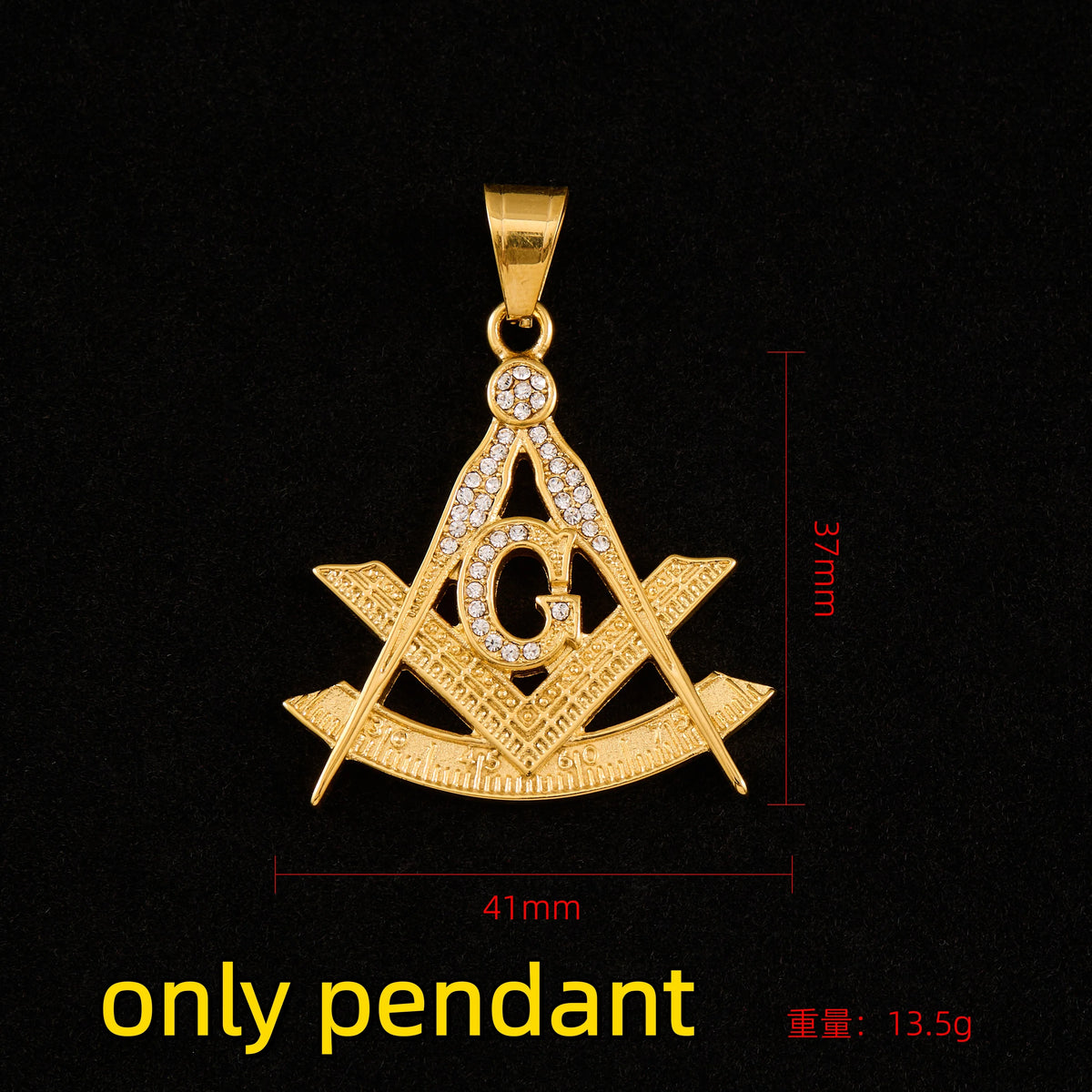 Drop shipping Hip Hop Iced Out Masonic with rhinestone Pendant Necklace Chain Gold Color Stainless Steel Freemason