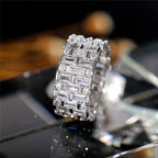Geometric CZ Wedding Ring for Women — Silver-Tone Band