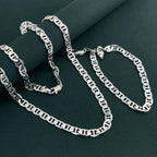 Silver-Tone 6MM Mariner Chain Necklace Bracelet Set