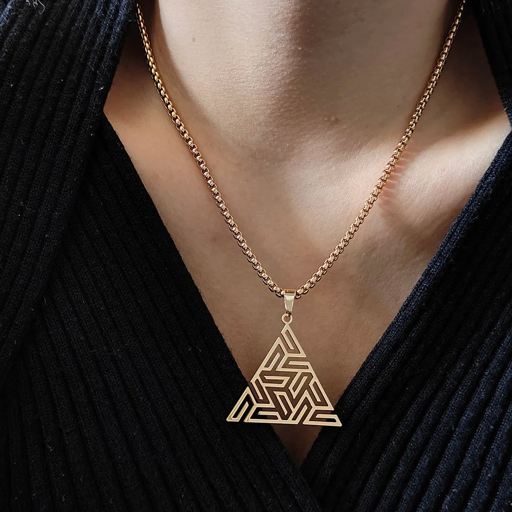 Fashion Men Stainless Steel Necklace Triangle Pendant Hip Hop Necklaces for Men Creative Jewelry Accessories Anniversary Gift