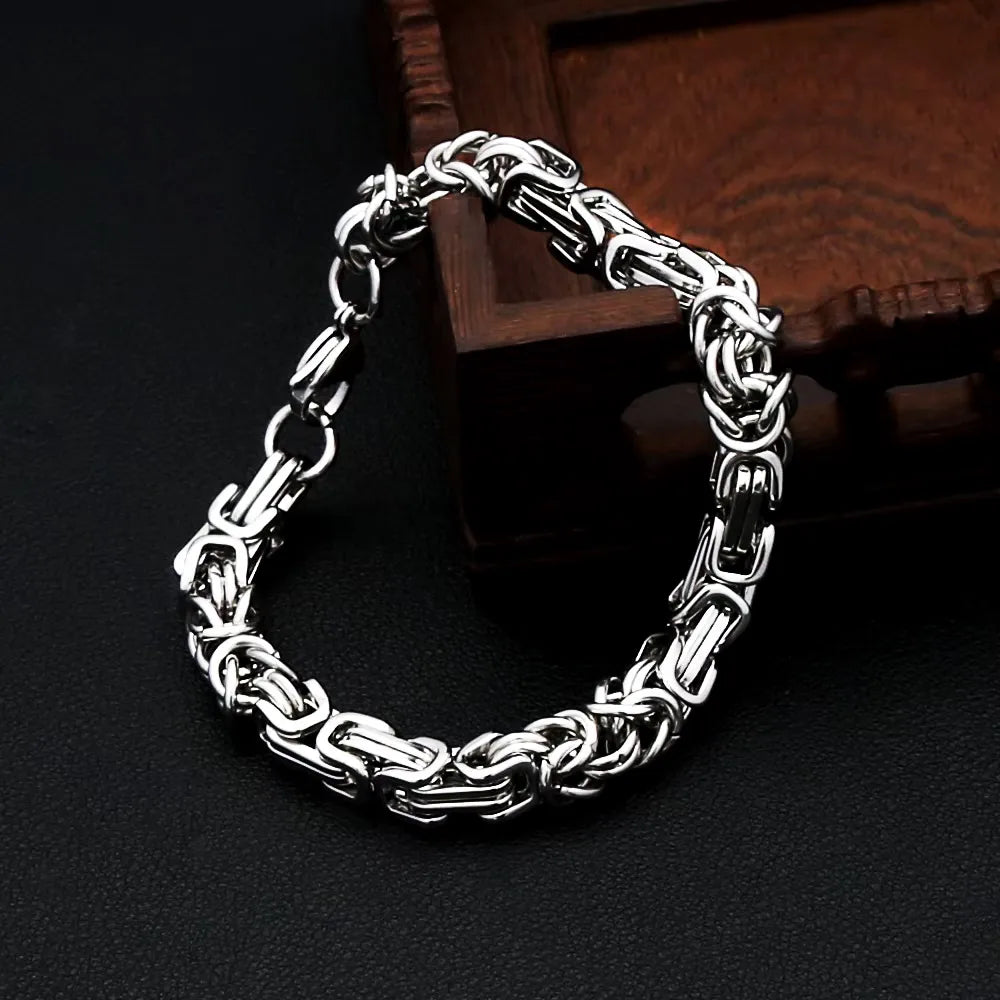 Wide Byzantine Link Chain Bracelet 8mm — Punk, Stainless Steel