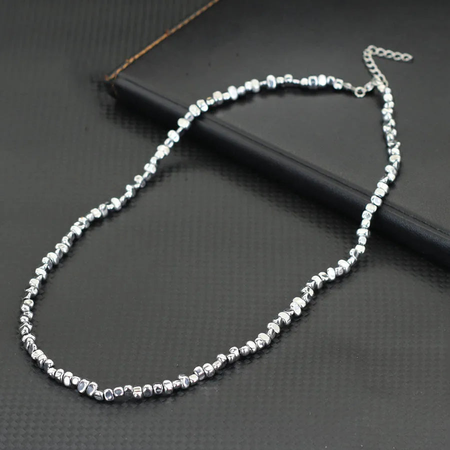 New Men Healing Necklace Irregular Hematite Stone Beads Energy Jewelry Short Collar Hiphop Neck Accessories Hombre