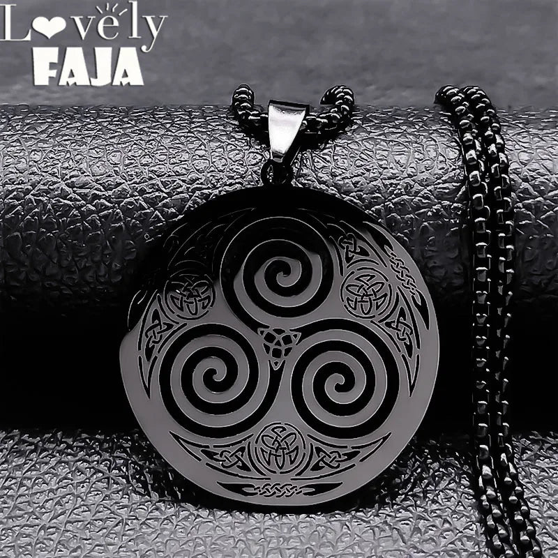 Viking Steel Pendant Vortex Triskele Irish Long