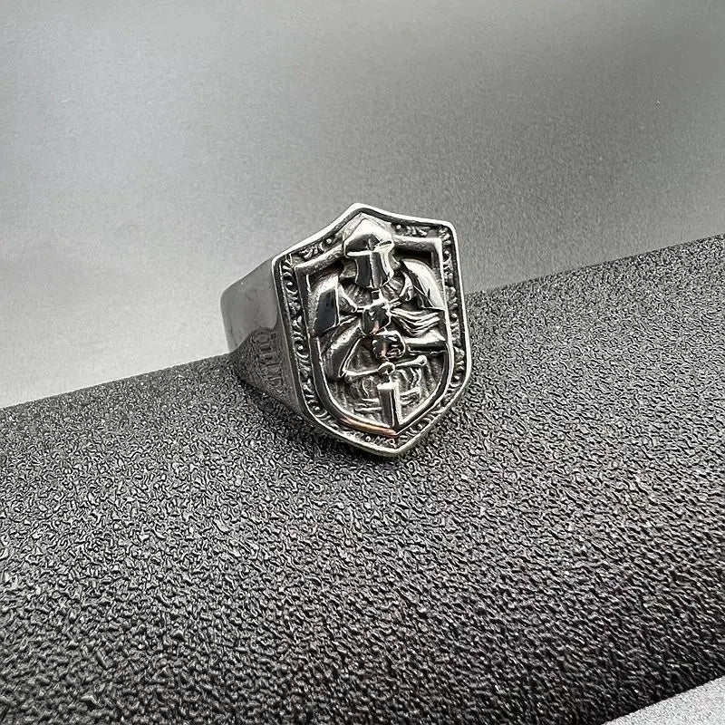 Huaya Men's Unique Temperament Knight Pattern Stamp Ring Retro Delicate Silver Color New Ring Jewelry Personality
