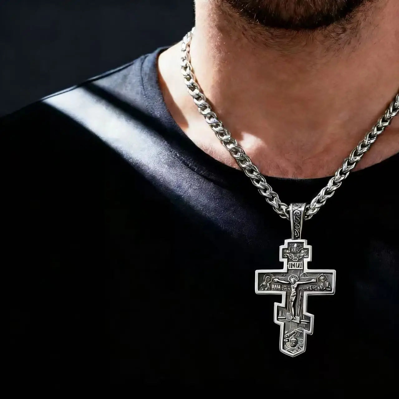 Cross Jesus Steel Pendant 316L Vintage Orthodox