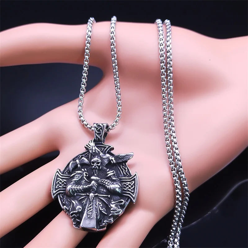 Cross Odin Steel Pendant Nordic Mythology Viking