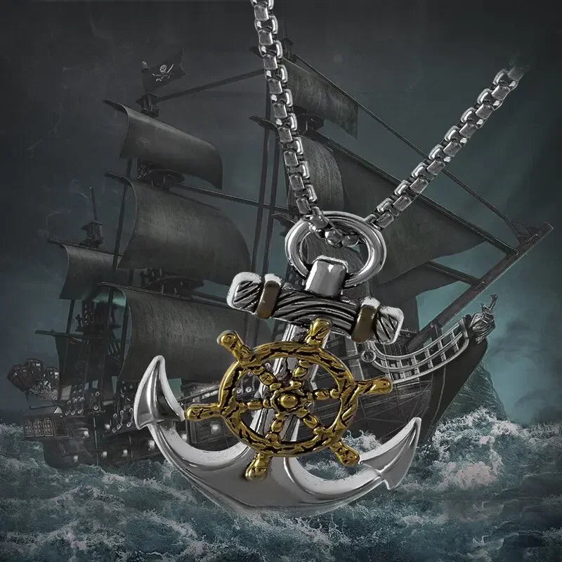 Quality Fashionable Medal Necklace Pendant Pirate Ship Compass Personality Men's Necklace Pendant Hip Hop Jewelry Trend