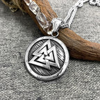 Norse Mythology Valknut Vikings Shield Necklaces Men's Vintage Nordic Runes Amulet Pendant Stainless Steel Scandinavian Jewelry