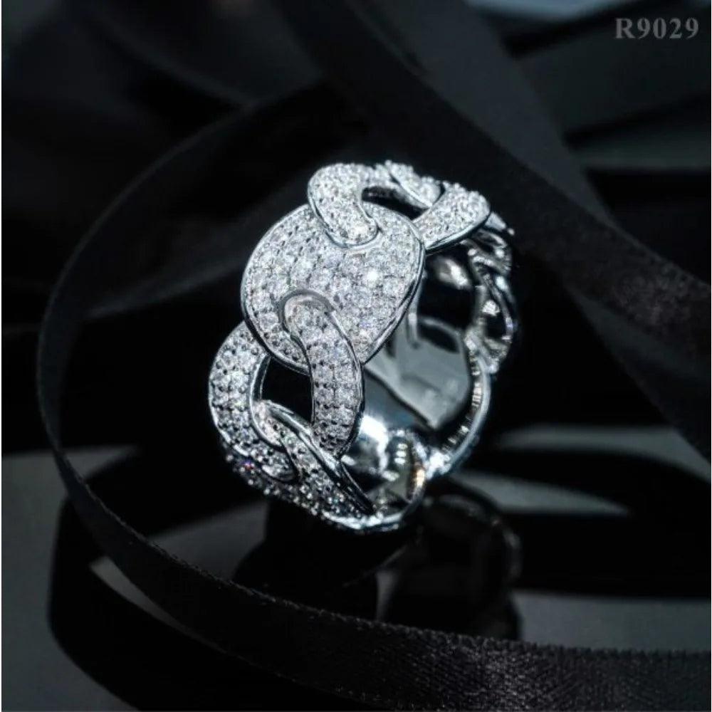LYEE CYEE Hip Hop Full Pave Chain Wedding Ring R9029! 925 Silver & Moissanite, Dazzling Band for Men & Women, Luxury
