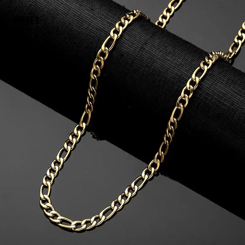 Men's Stainless Steel Link Figaro Chain Necklace for Women High Quality Waterproof Choker Silver Color Jewelry