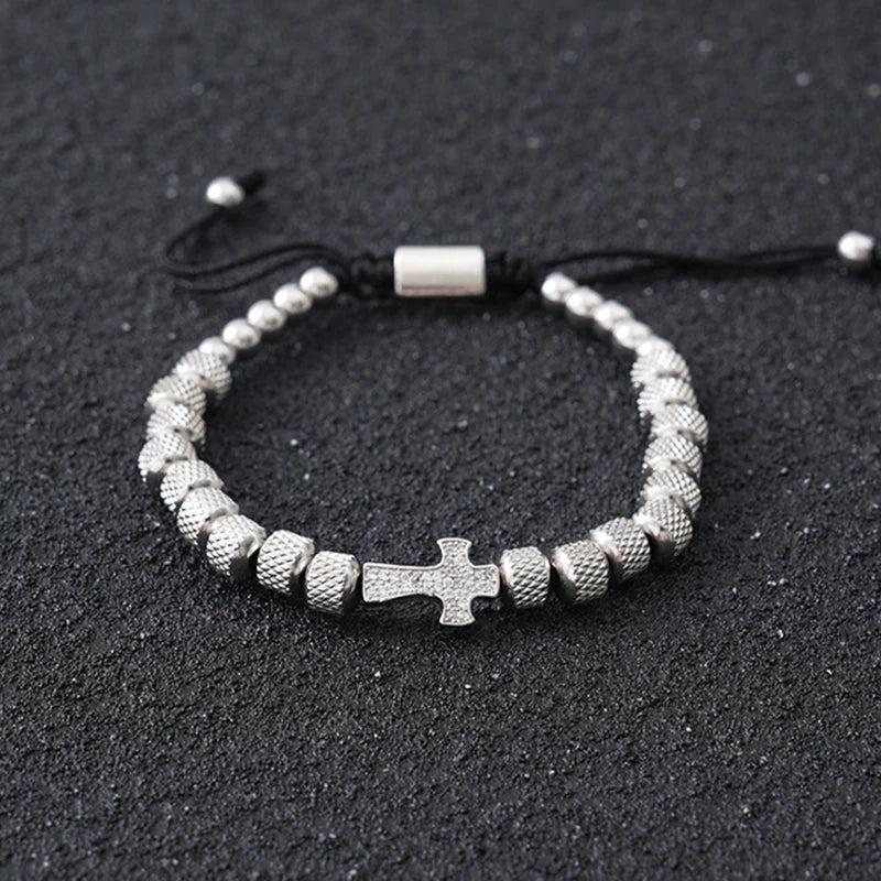 Cross Beaded Bracelet for Men and Women — Stainless Steel