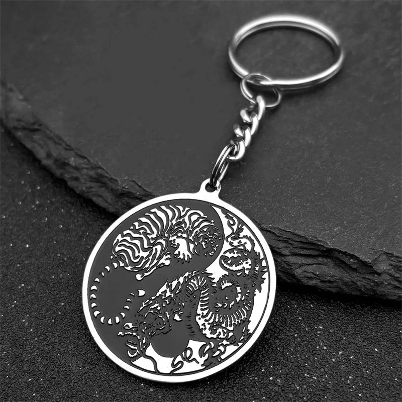 Dragon Tiger Silver Pendant Round Yin Yang Tai