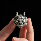 Retro Mahakala Mask Ring For Men Silver Color Punk Gothic Rock Hiphop Adjustable Open Ring Jewelry Biker Accessories