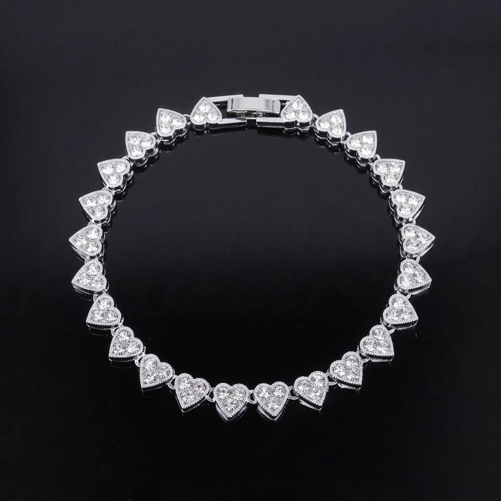 Hip Hop Heart Shape Crystal Tennis Chain Choker,For Men And Women，Fashion Cuba Chain Necklace Valentine's Jewelry Gift
