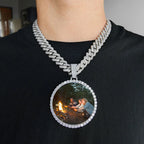 ESKEEM Big Circle Photo Medallions Chain Pendant Iced Out Men Hip Hop Memory Picture Pendant Jewelry Christmas Gift