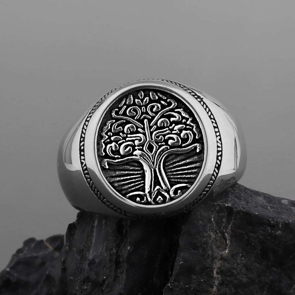 Viking Tree of Life Signet Ring — Stainless Steel