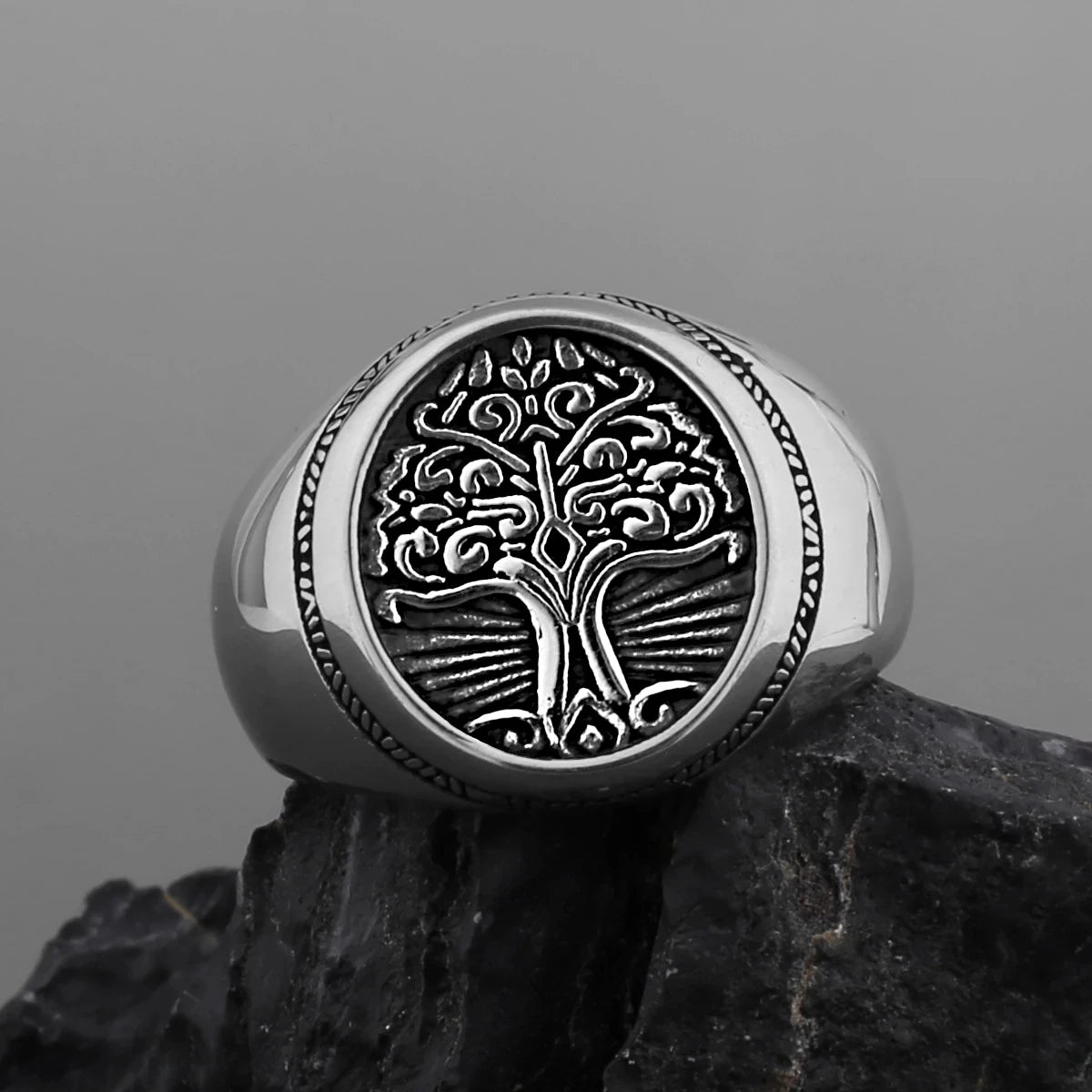 Viking Tree of Life Signet Ring — Stainless Steel