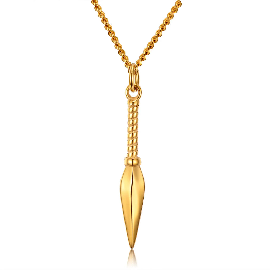 Gold Spear Pendant Necklace Box Chain Statement