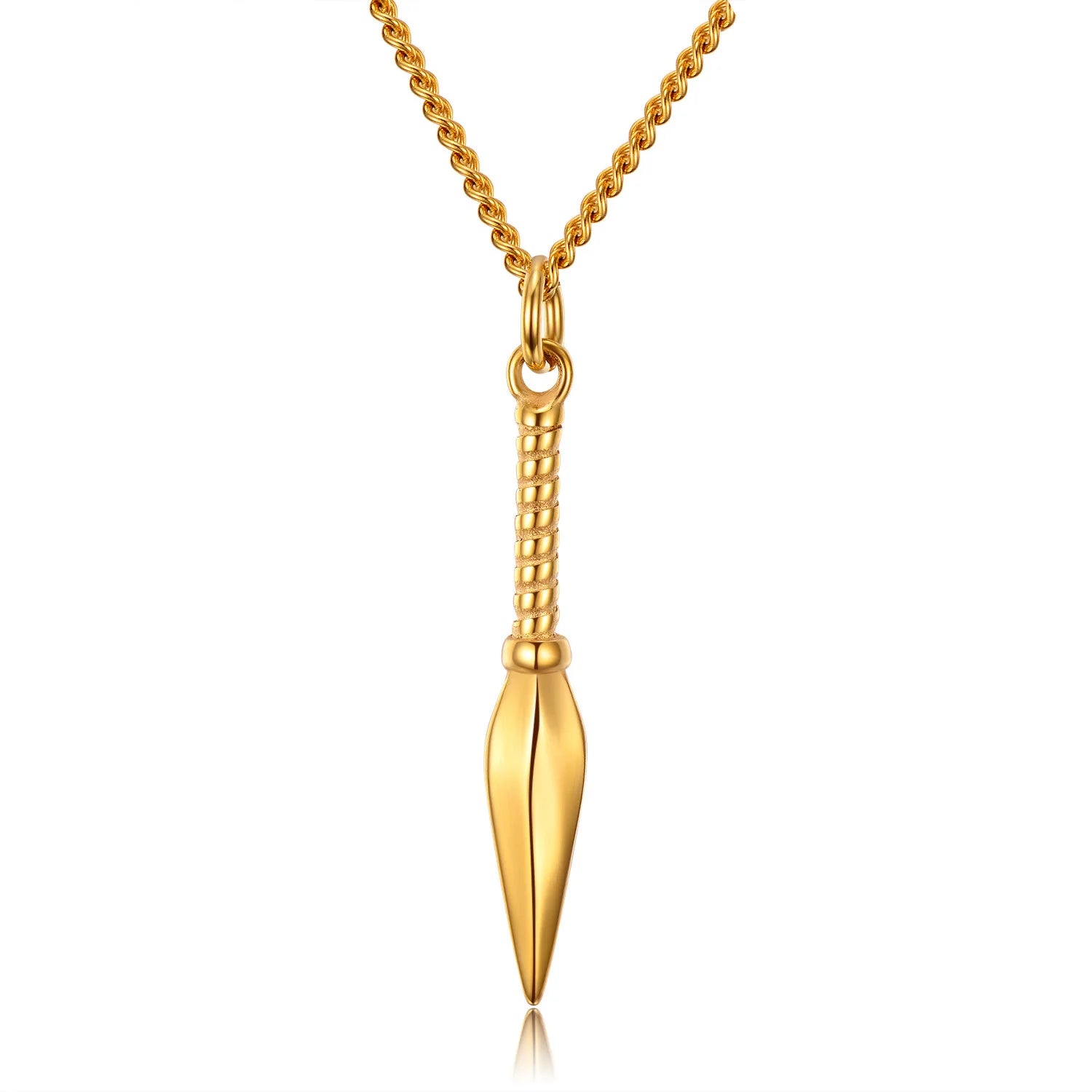 Gold Spear Pendant Necklace Box Chain Statement