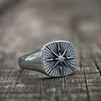 Nautical Biker CZ North Star Compass Signet Ring For Men Hip Hop Punk Cross Stainless Steel Vintage Party Jewelry